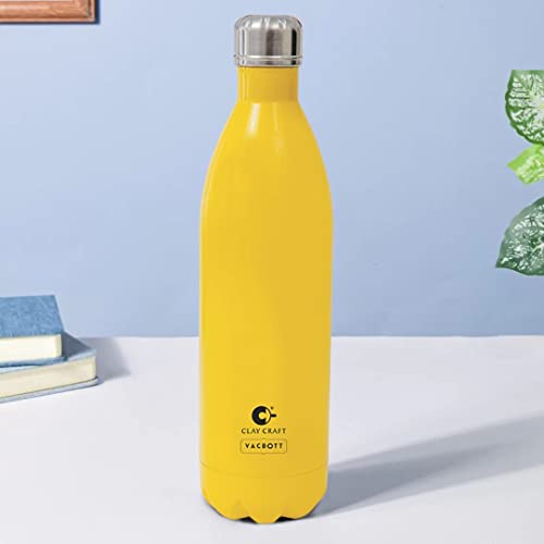 Image of Clay Craft Vacbott Vaccum Bottle, 1000 ml Stark Double Walled 24 Hours Hot and Cold Water Bottle, 1 Piece,| Leak Proof | Office Bottle | Gym | Home | Kitchen (Yellow)