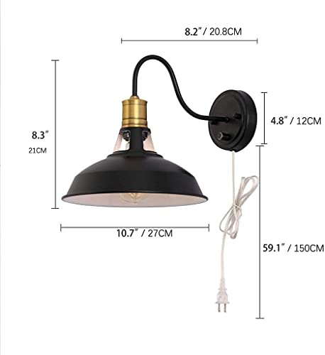 Lámparas retro LED de pared negras con enchufe e interruptor pack de 2 7