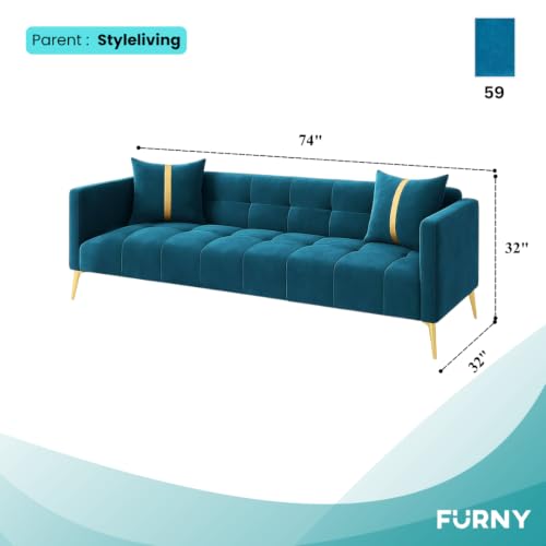 Image of Furny Styling 3 Seater Fabric Sofa Set (Aqua Blue) | Soft Velvet Fabric | Modern Design | Comfortable Seating | Living Room Furniture