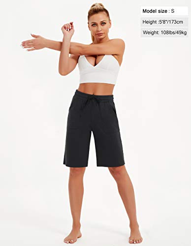 SPECIALMAGIC Cotton Sweat Shorts with Pockets for Women 10" Athletic Lounge Sports Workout Bermuda Knee Shorts4