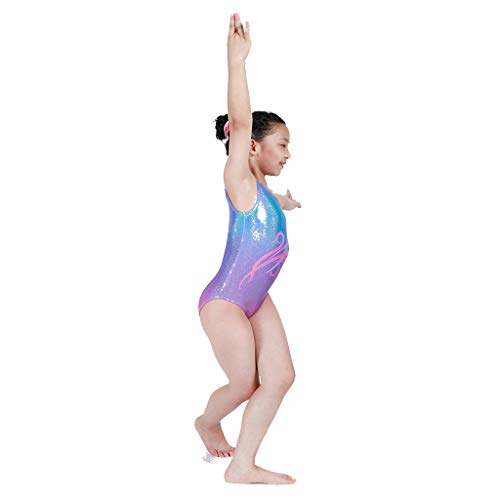 Image of ZIZI Gymnastics Leotards for Little Girls One-piece Sparkle Classical Dancing Athletic Purple Outfits with Short 3-12T