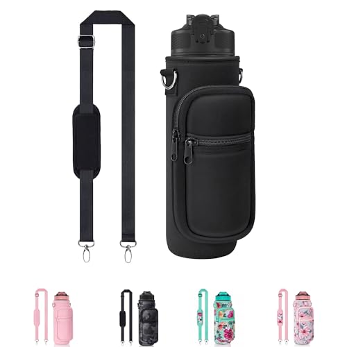 Image of Water Bottle Sling Bag with Storage Pockets & Strap for Hiking Gym Walking | fits 32oz & 40oz water bottles, large wide-mouth jugs compatible, padded adjustable shoulder