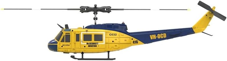 Helidirect RC ERA C032 Huey UH1 6CH Gyro Stabilized RC Aircraft with Altitude Hold & Optical Sensor, 3D RC Helicopter RTF for Beginners, Adults Upgraded Transmitter (Yellow W/o Weapons (ERA-C032-Y))