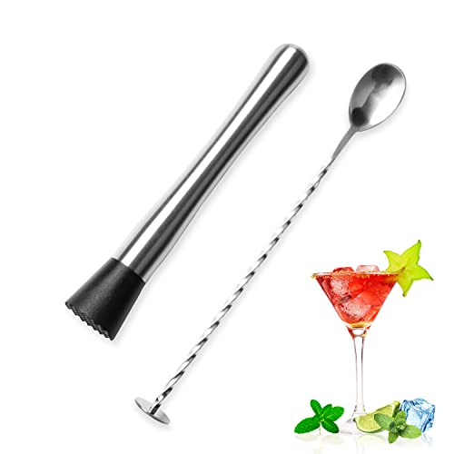 10 Inch Stainless Steel Cocktail Muddler and Mixing Spoon, Home