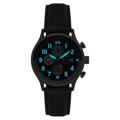 Image of AVI-8 Men's 43.5mm Hawker Hurricane Classic Chronograph Watch with Leather Strap AV-4011