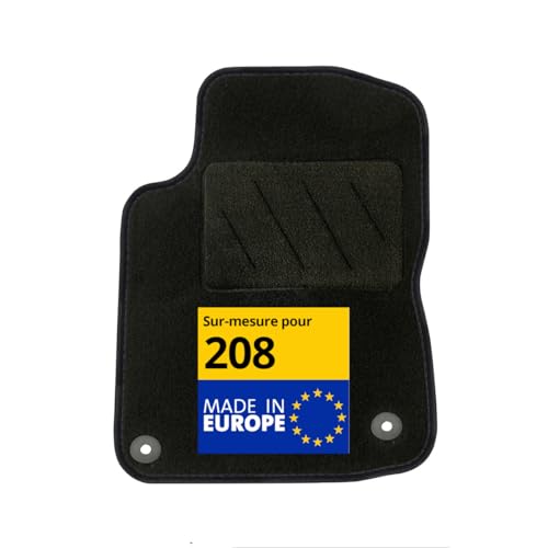 DBS - Tapis de Voiture sur Mesure - Adapté à Votre Peugeot 208 (03/2012-09/2019) - Antidérapant : Clips de Fixations et Scratch - Tapis de Sol conducteur - Moquette - Noir