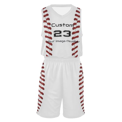 FLildon Customizable Baseball Print Boys Basketball Jersey Set Tank Top Shorts Tracksuit Sport Training Suit for Kids, L