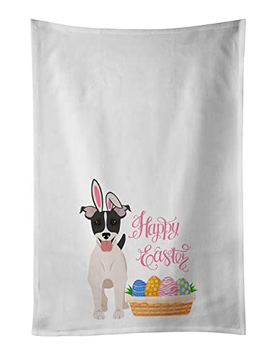 Caroline's Treasures WDK5044WTKT Black White Smooth Jack Russell Terrier Easter White Kitchen Towel Set of 2 Dish Towels Decorative Bathroom Hand towel for Hand, Face, Hair, Yoga, Tea, Dishcloth, 19 X