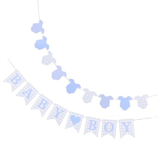 SHINEOFI Decoración para Shower 2 Piezas, Pancartas de Papel Azul con Diseño a Cuadros Encantador, Resistentes la Decoloración y Fáciles de Colgar para Fiestas Infantiles