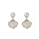 Pendientes colgantes de perlas de concha marina para mujeres y niñas, chapados en oro, plata de ley 925, estilo bohemio, delicado, elegante, imitación de concha, perlas colgantes, bohemios, ligeros