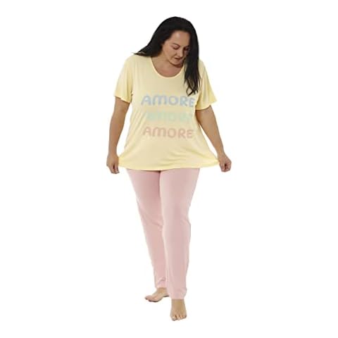 mabel intima Pijama Manga Corta Y PANTALÓN Largo Amore Amarillo Y SALMÓN Talla 54 95% Viscosa/5% Spandex Lavar del REVÉS Y NO Usar Secadora Cover