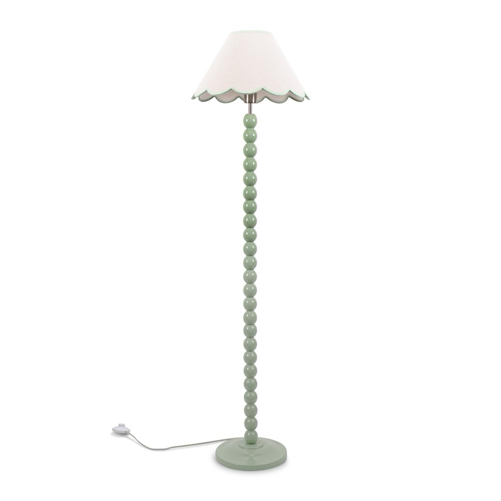 Valuelights Unisex Pale Green Bobbins Sage Green Floor Lamp With Tapered Linen Scallop Shade And Led Bulb In