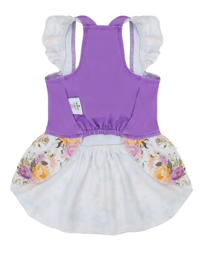 Image of CuteBone Dog Dress for Small Dogs Girl, Floral Summer Dresses with Bow & Ruffle Sleeve, UPF50+ Sun Protection, Cute Pet Clothes for Puppy for Birthday Wedding Party Beach ZSFX07L