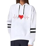 QJDFLL Liebesgeschenke FüR Den Partner Lässiges Damen-Sweatshirt mit Rundhalsausschnitt und Langen Ärmeln zum Valentinstag Herz-Print(Weiß,M)