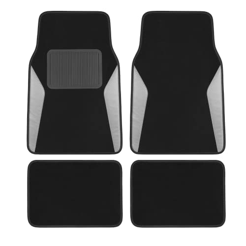 Pic Auto Carpet Car Floor Mats With Heavy Duty Heel Pad - Automotive Mats With Gray Carbon Fibre Patchwork - Anti-Slip Nibbed Backing Front & Rear Mats Universal Fit For Suv,Sedan,Car,Van (4 Pcs) #TOP9