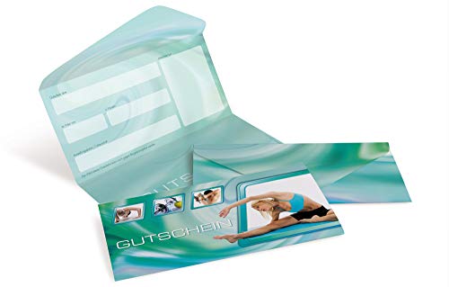 Gutscheinkarten (10 Stück) - Geschenkgutscheine für Sport, Fitness-Studio, Physiotherapie - DIN lang Faltkarte verschließbar, blanko Vordruck zum Eintragen der Werte
