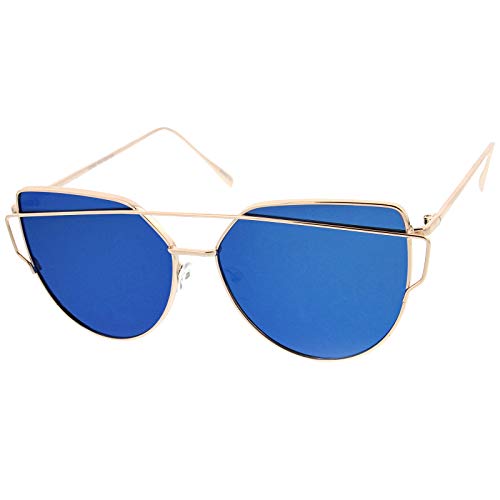 zeroUV Oversize Metal Frame Thin Temple Color Mirror Flat Lens Aviator Sunglasses 62mm2
