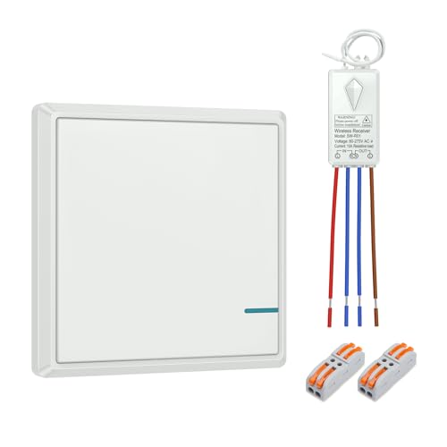 230V Lichtschalter Set, Thinkbee An Aus Schalter Wireless Drahtlose Elektrische Schalter mit Empfänger, 433MHz RF Funkschalter 500M Reichweite, Wireless Lighting Switch for Fixtures 80~275V 10A 1000W