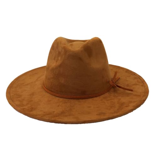 Image of Fedora Hats for Women Man with Big Wide Brim Classic Suede Panama Hat Western Outdoor hat