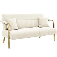 Yaheetech Polstersofa mit Armlehnen & Beine aus Metall Modernes Zweisitzer-Sofa mit 2 Lendenkissen Loveseat fürs Wohnzimmer, Heimbüro Beige – Ansicht 1