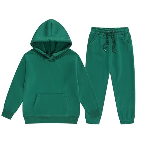 Girls Boys Sweatsuits 2pc Tracksuit Athletic Hooded Sweatshirt +Jogger Sweatpants Gymnastics Clothing (Green, 6-7 Years)