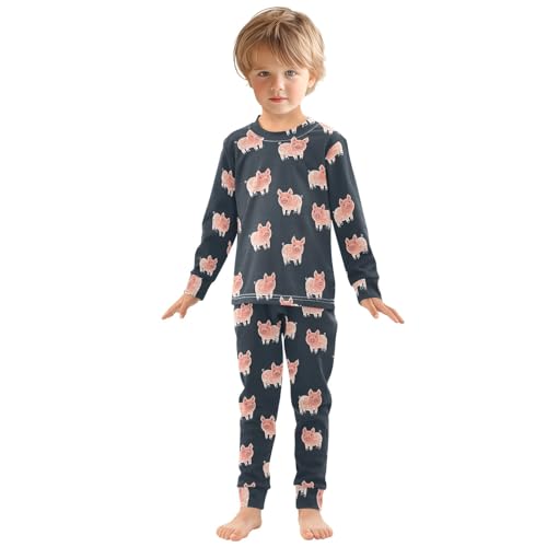 Cute Simple Pigs Pattern Cute Pajama Sets Long Sleeve Top and Pants, Snug Fit Sleepwear for Night Wears3
