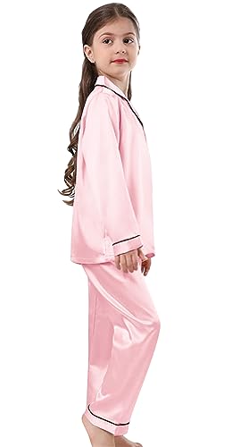 Image of Schbbbta Girls & Women Satin Pajamas Set, 2Piece Silk Nightwear Button-Down Sleepwear for Teen Kids, 3 Years - Women XXL