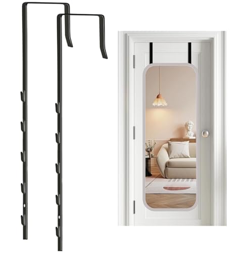 Dexspoeny Over-The-Door Mirror Hanger, Adjustable 13.6 in Door Mirrors Hanger with Protective Lining, Prevent Scratches, 2 Pcs Door Brackets Perfect Height and Fit (Mirror Not Included) - Black