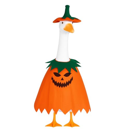 Vzuito Halloween Porch Goose Outfit Pumpkin Goose Clothes Silly Lawn Geese Costume for 23" Yard Outdoor Geese Decoration