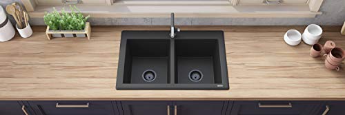 Ruvati 33 X 22 Inch Drop-In Topmount Granite Composite Double Bowl Kitchen Sink - Midnight Black - Rvg1388Bk #TOP4