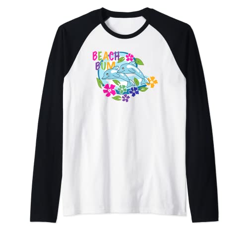 Coconut Girl Hawaii Flower Y2K 2000 Delfín estético de verano Camiseta Manga Raglan
