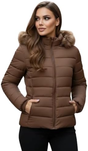 Jaqueta Puffer Feminina com Capuz Removível Casaco de Inverno Imp...