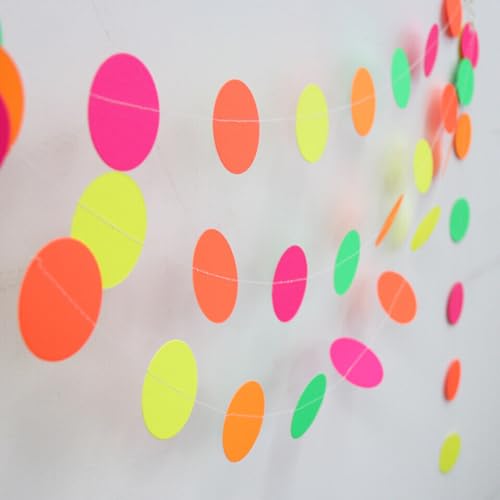 Wanna Party UV Black Light Reflective Neon Paper Banner Glow Party Glow in The Dark Hanging Decorations Strings of Circle Decoration- 7 FT