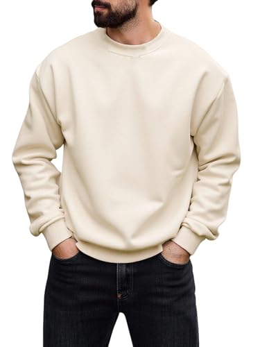 OYOANGLE Men's Crewneck Sweatshirts Long Sleeve Drop Shoulder Basic Solid Thermal Casual Pullover Shirt