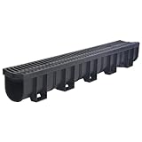 US TRENCH DRAIN, 83300 - 3.33 ft Regular Trench Drain - Black Polymer, Heel Friendly Grate - For Drainage Systems, Driveway, Basement, Pools, etc.