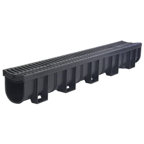 Deep Series, 83300-3.28 ft Trench Drain - Black Polymer, For Drainage Systems, Driveway, Basement, Pools, etc