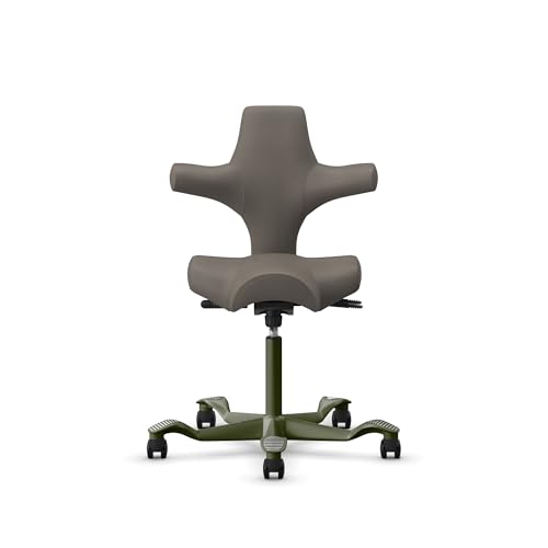 Image of HAG Capisco Sit to Stand Chair-Moss Green Frame-Upholstered Gray Ash Vinyl
