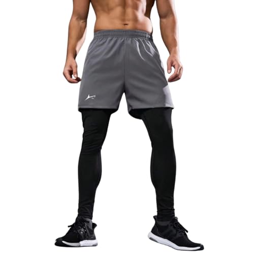Image of PROSHARX 2 in 1 Active Dual Pants | Men's 2 in 1 Running Pants, Gym Workout Compression Pants for Men Training Athletic Pants