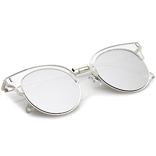 zeroUV - Modern Half Frame Round Colored Mirror Flat Lens Horn Rimmed Sunglasses 49mm4