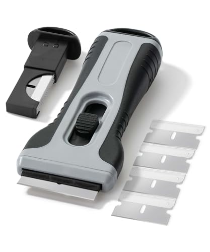 Bates- Razor Blade Scraper, Razor Scraper Set with 15 Extra Blades, Razor Scraper with Built-in Blade Storage Box, Window Scraper Tool, Glass Scraper Blades, Blade Scraper, Razor Blade Retractable