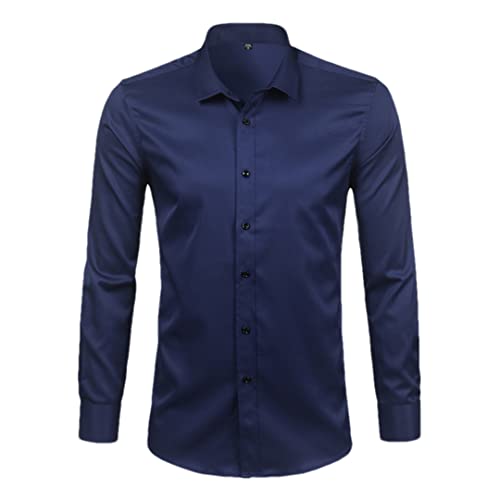 Chemise manches longues homme en bambou bleu marine anti-pli