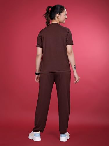 Image of Women's Round Neck Pajamas set in Polyester And Gym Outfit with Side Pockets and Drawstring Waist