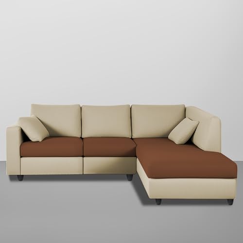 Image of Florian RHS 4 Seater L Shape Sofa Set for Living Room (Cream Brown Fabric) Premium Fabric Sofa