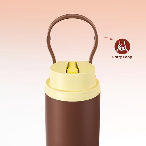 Image of Meoky 24 oz Insulated Stainless Steel Water Bottle: Flip-to-Pop Straw, Leak Proof, 24H Cold, Fits in Car Cup Holder, Carry Loop, BPA-Free, Wide Mouth Water Bottle for Adults Gym Bag, Honey