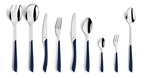 Kuppels Prisma Set de Couverts en Acier Inoxydable Mat, Couverts 44 pièces, pour 6 Personnes, Manches en Plastique de Haute qualité en Bleu Indigo, Lavable au Lave-Vaisselle Cover