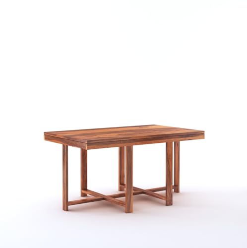 Image of Sheesham Wood 6 Seater Dining Table with 6 Cushion Chairs 6 Seater Wooden Dining Room Set Wooden Dinner Table Furniture for Living Room Home (Chestnut Teak)