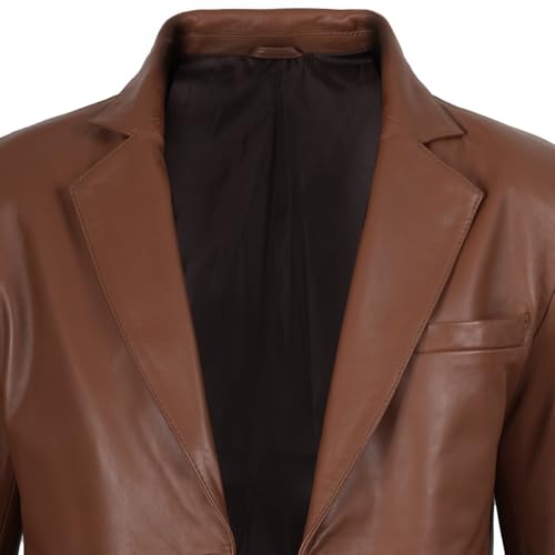 Image of fjackets Mens Leather Jacket - Real Lambskin Leather Blazer, Notched Collar Sport Coat for Men