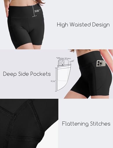 3 Pack Girls 4'' Biker Shorts with Pockets, High Waisted Athletic Running Yoga Shorts for Kids Teen4