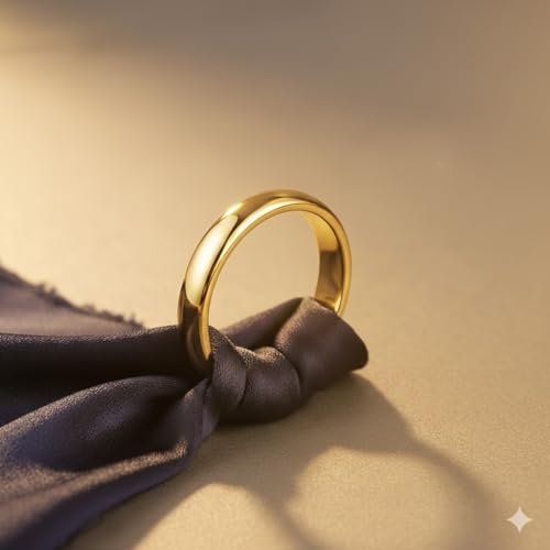 Image of Classic Gold Plated Plain Wedding Band Ring for Men and Women, Minimalist Smooth Design