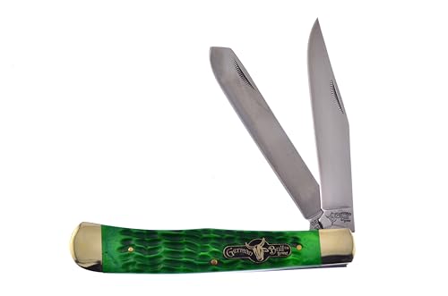 German Bull Brand Pocket Knife 010AGB Large Trapper Green Bone